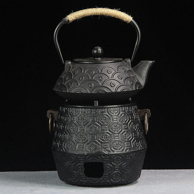 現貨：茶壺鑄鐵壺 日本南部鐵器家用木炭精爐加熱茶爐 鐵壺炭火爐風爐套裝