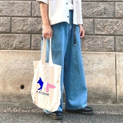 【熱賣精選】聯名款 ADER x KITSUNE 潮流時尚單肩手提包購物袋狐貍圖案