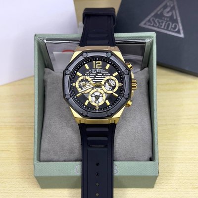 GUESS momentum黑色面錶盤 黑色橡膠錶帶 石英 男士手錶GW0263G1