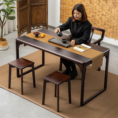 新中式茶桌椅組合辦公室實木茶臺代簡約茶幾套裝一體家用喝茶桌