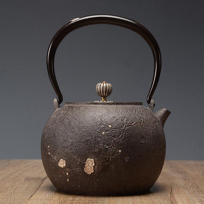 日本鐵壺龜壽堂純手工銀鑲嵌鐵壺鑄鐵壺燒水壺家用茶具套裝