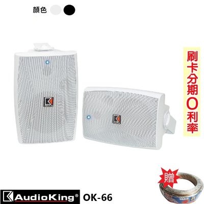 永悅音響 AudioKing OK-66 6.5吋背景用喇叭 (白/對) 含吊架 贈SPK-200B喇叭線25M 全新品