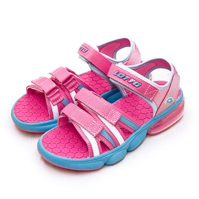 利卡夢鞋園–LOTTO 戶外運動織帶氣墊涼鞋--時尚童趣系列--粉藍--3203--中童