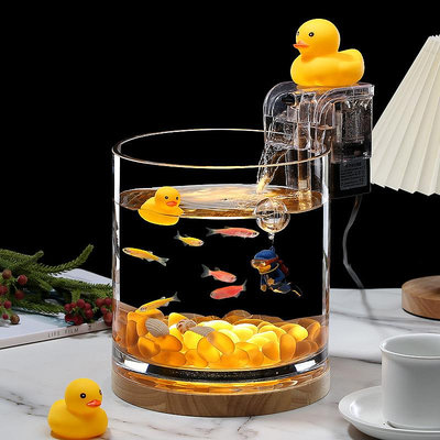超白加厚玻璃圓柱魚缸小型客廳辦公桌面免換水生態創意金魚斗魚缸