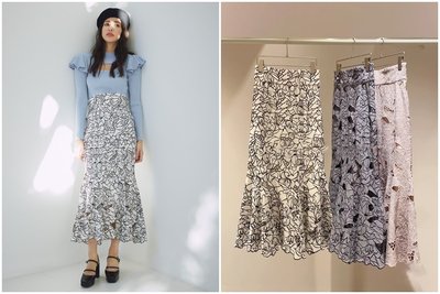 🌸Lenas通販⭐特價⭐2023年6月日本SNIDEL三色甜美氣質刺繡空蕾絲花朵包臀高腰長裙魚尾裙