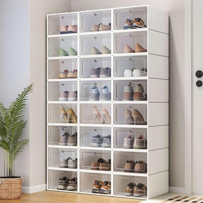 摺疊抽屜式鞋架家用門口透明鞋盒子收納神器省空間簡易硬塑膠鞋櫃