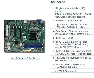 超微 SUPERMICRO X10SAR 主板 C226芯片 支持1150 V3 V4 CPU