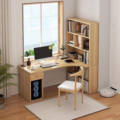 電腦桌臥室家用辦公桌轉角書桌書架一體桌簡易學習桌寫字桌子
