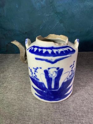 古都珍藏 清代青花瓷人物茶壺(下鄉回收，一線貨源）老物件