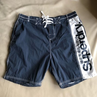 [品味人生2]保證全新正品 Superdry 藍底白邊 海灘褲 休閒短褲 SIZE S