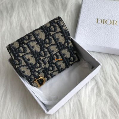 免運二手 Dior 迪奧 SADDLE 刺繡老花馬鞍三折錢包 卡包 短夾 零錢包 皮夾 錢夾 S5652CTZQ