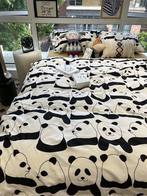 【熱賣下殺價】床單ins黑白熊貓床上四件套全棉純棉卡通1.5m1.8米被套床單宿舍三件套