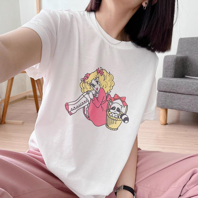 ☆ANGELA HOUSE☆韓單 漂亮女孩小甜甜卡通寬鬆純棉夏季T恤 ✅商品追加