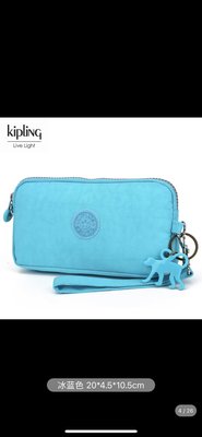 Kipling 猴子包 冰藍 K70109 拉鍊手掛包 零錢包 長夾 手拿包 鈔票/零錢/卡包 輕便多夾層 防水 限量