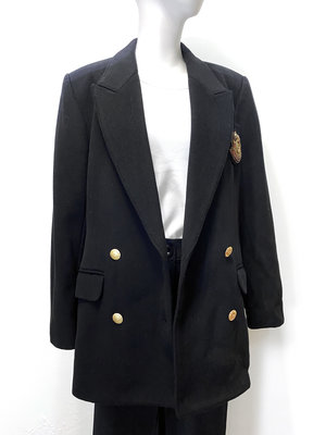 LEONARD SPORT 專櫃 黑色 喀什米爾 羊毛 學院風 短大衣 外套