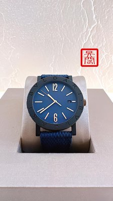 『昱閣』現貨~ 寶格麗正品BVLGARI•BVLGARI系列藍色面板藍色橡膠錶帶自動上鍊41mm男錶