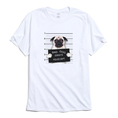 Bad Dog Pug 短袖T恤 白色 壞狗犯罪照片動物趣味搞怪狗毛小孩男女情侶印花潮T