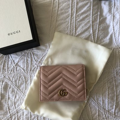 【折扣預購】21春夏正品Gucci GG Marmont WALLET裸粉色 山形紋 皮革短夾 卡夾466492