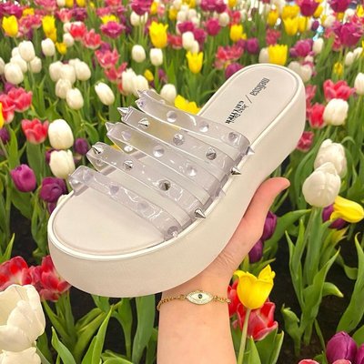 新款推薦 梅麗莎鉚釘松糕厚底拖鞋melissa水晶鞋JP Gaultier設計師聯名新款 可開發票