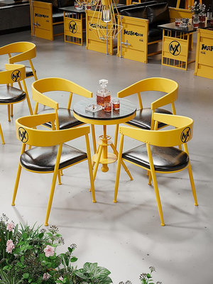 酒吧桌椅組合奶茶店工業風漢堡甜品店創意清吧鐵藝咖啡廳桌椅 自行安裝