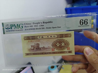 第二套人民幣PMG66分EPQ黃一角無4，中國人民銀行發行的