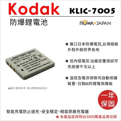 無敵兔@樂華 Kodak KLIC-7005 電池 KLIC7005 (NP40) 外銷日本 原廠可充 保固一年 全新
