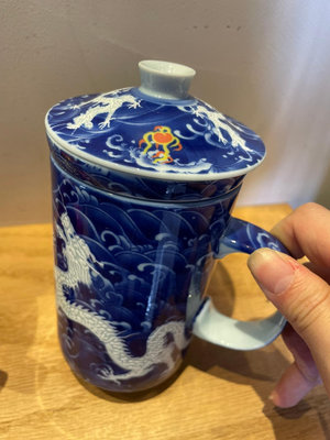 日本回流mug龍紋青瓷蓋杯馬克杯茶杯