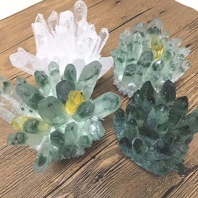水晶擺件白綠水晶簇水晶原石礦石標本家居裝飾工藝品禮品擺件