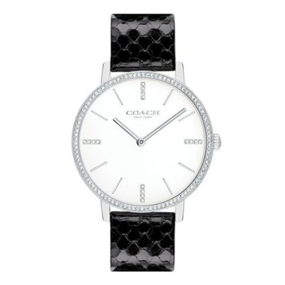 【美麗小舖】COACH 14503349 黑色蛇紋牛皮錶帶 35mm 女錶 手錶 腕錶 施華洛世奇晶鑽錶-全新真品現貨
