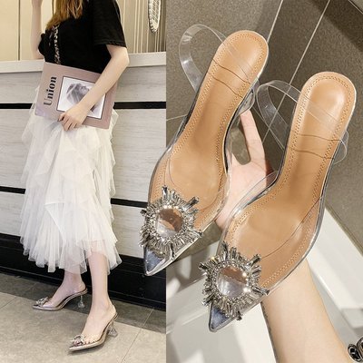 下殺 涼鞋女2023夏季新款包頭尖頭套腳PVC性感金屬裝飾lady shoes時尚