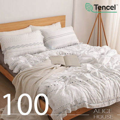 【卡洛斯】ALICE愛利斯-加大~100支100%萊賽爾純天絲TENCEL~兩用被薄床包組
