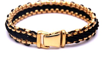歐美流行 hiphop cuban 百搭手鍊男 Gold-plated buckle bracelet