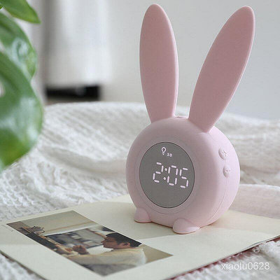 現貨：新品萌兔定時鬧鐘 創意led電子禮品聲光控小燈溫度顯示兒童鬧鐘-來可家居