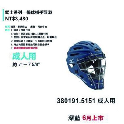 好鏢射射~~MIZUNO 美津濃 武士系列-棒球捕手頭盔 (成人用) 深藍