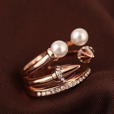 特價少量孤品Vita Fede 鑲鉆鉚釘單排鉆白色珍珠百搭關節戒指指環-阿拉朵朵