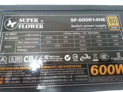 【 創憶電腦 】 振華 SF-600R14HE 600W 80+ 模組化 電源供應器 直購價500元