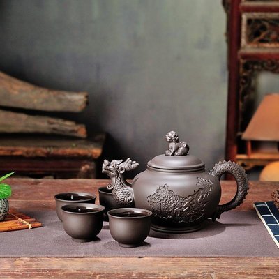 熱銷 創意大容量紫砂壺朱泥泡茶器龍茶壺陶瓷大號家用茶具茶杯套裝 可開發票