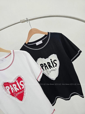 【莉莎小屋】💝正韓 Korea 春款新品(代購)✈蕾絲邊字母愛心T恤 上衣👚👖TS890430