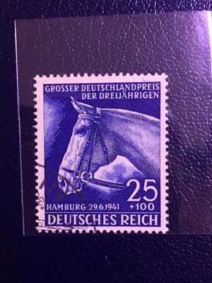 德國1941年藍賽馬郵票信銷一枚
