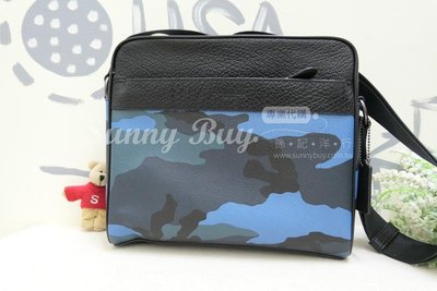 【Sunny Buy精品館】◎現貨◎Coach 29052 黑色+藍色迷彩 全皮革 牛皮 拉鍊 斜背包 方包書包公事包