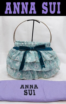 羅浮宮 日本購入 專櫃真品 ANNA SUI 安娜蘇 春夏款 綠千層紗裙  金圈 手提袋  附原裝防塵袋