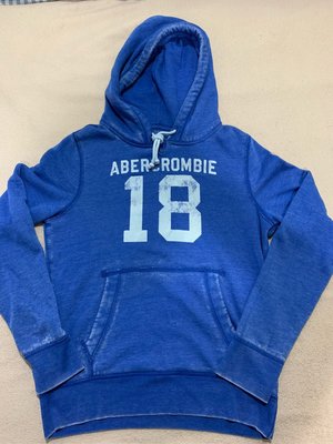 Abercrombie and Fitch A&F 男生藍色水洗絨布印刷圖案帽tee 全新正品 M號