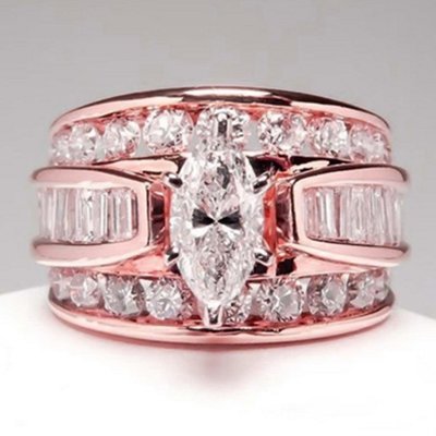 薇妮wish跨境電商貨源新款電鍍鑲鋯石戒指歐美流行時尚訂婚手飾品