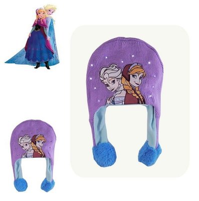 出口美國FROZEN冰雪奇緣艾莎與安娜公主紫色Light-Up款遮耳帽(52~54cm適用)禦寒專用~