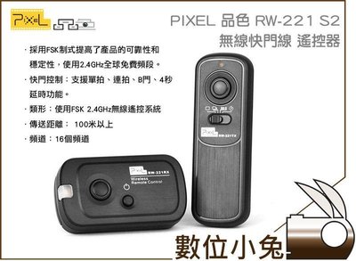數位小兔【Pixel 品色 RW-221 快門遙控器 S2】Sony 無線 快門線 A7R A6000 NEX-7 A7