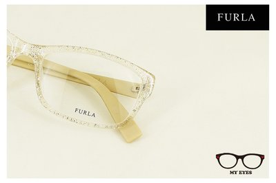 【My Eyes 瞳言瞳語】Furla 義大利品牌 星燦金方型膠框光學眼鏡 金色鱗甲花紋 絕對搶眼 (VU4862)