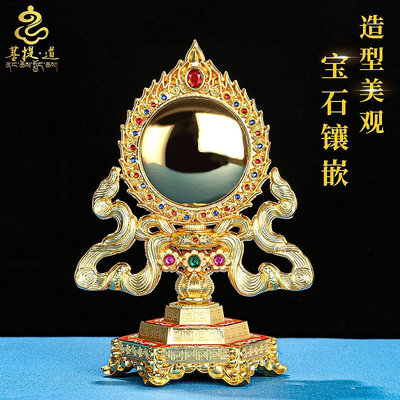 菩提道 藏傳桌面擺件 西藏琺瑯彩繪準提銅鏡銅藏式準提鏡家居用品