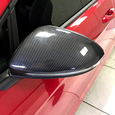 2件用於福斯 VW Golf MK7 75 GTI 7 7R後視鏡蓋 後視鏡 碳紋 素外觀明亮的黑色 鍍鉻蓋