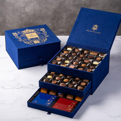 ArielWish日本限量版GODIVA比利時皇室限定雙層掀蓋抽屜式皇室氣質藍珠寶盒巧克力禮盒- ７０粒入珍藏紀念版