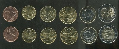 Andorra 安道爾歐元錢幣 6枚一套，含雙色幣2枚，品相全新UNCㄒ